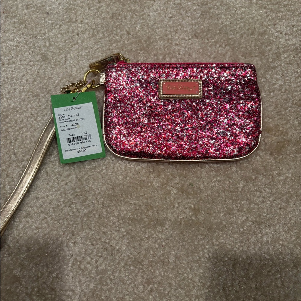 NWT Lilly Pulitzer pink glitter mini wristlet.